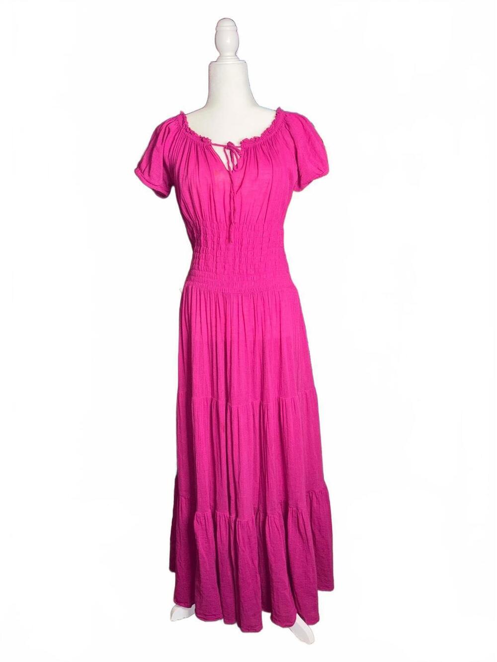 Y2K 1990s Magenta Pink Cotton Newport News Long Prarie Dress